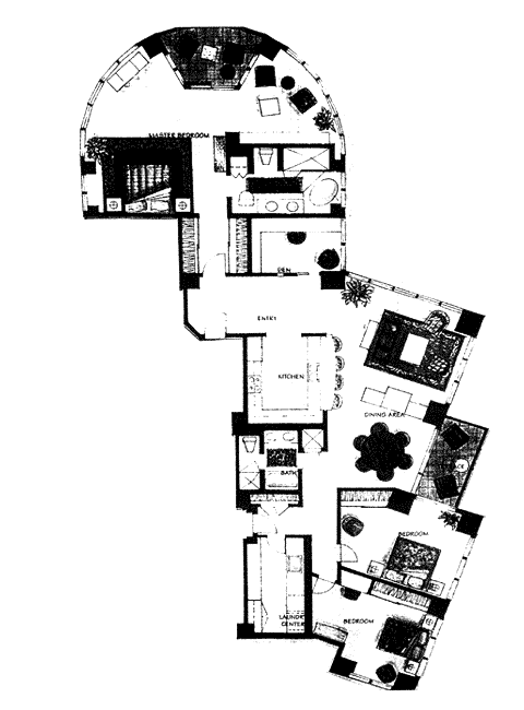 Harbor Club Floor Plan Combination of B2 and C1 Reversed