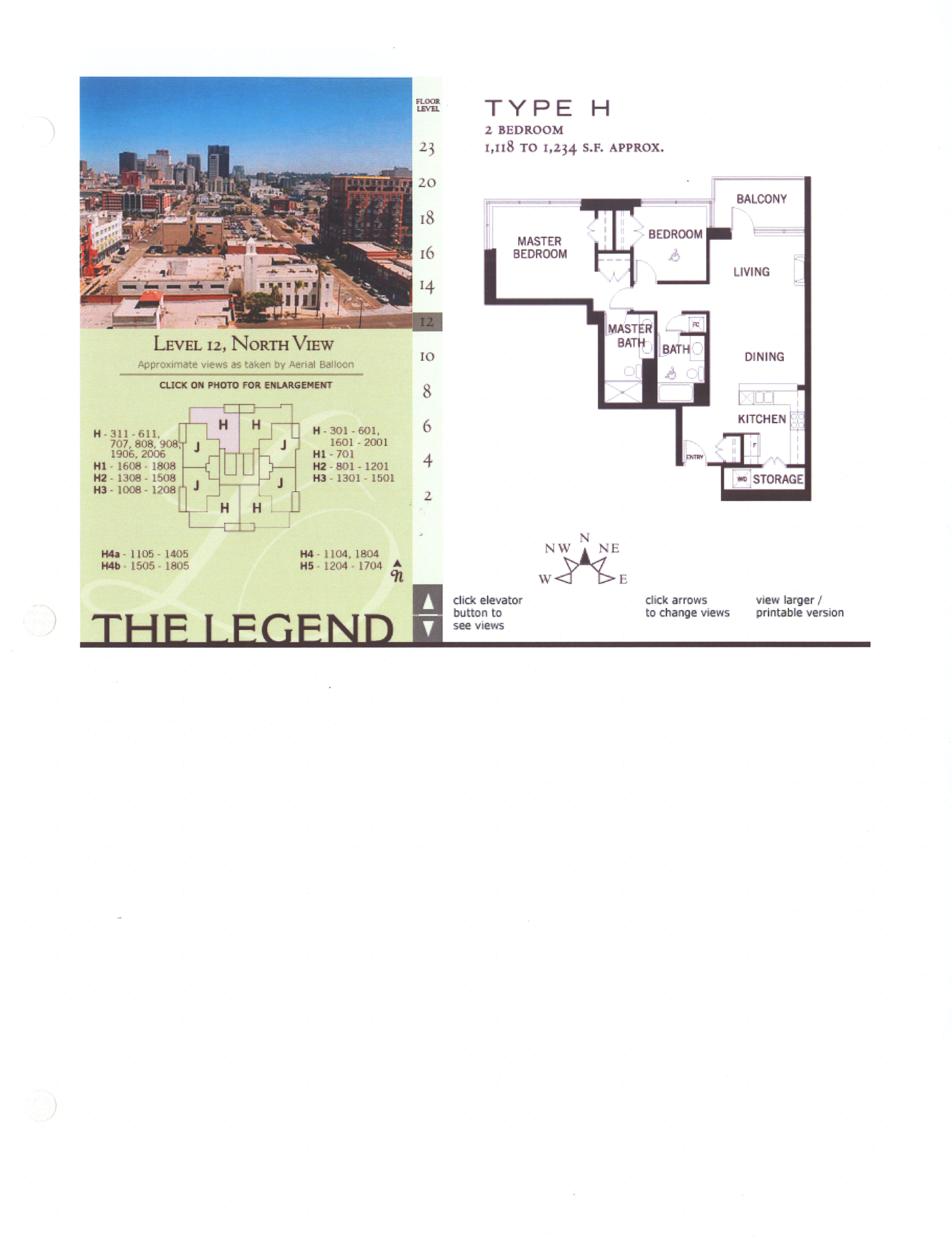 The Legend Floor Plan Level 12, North View – Type H