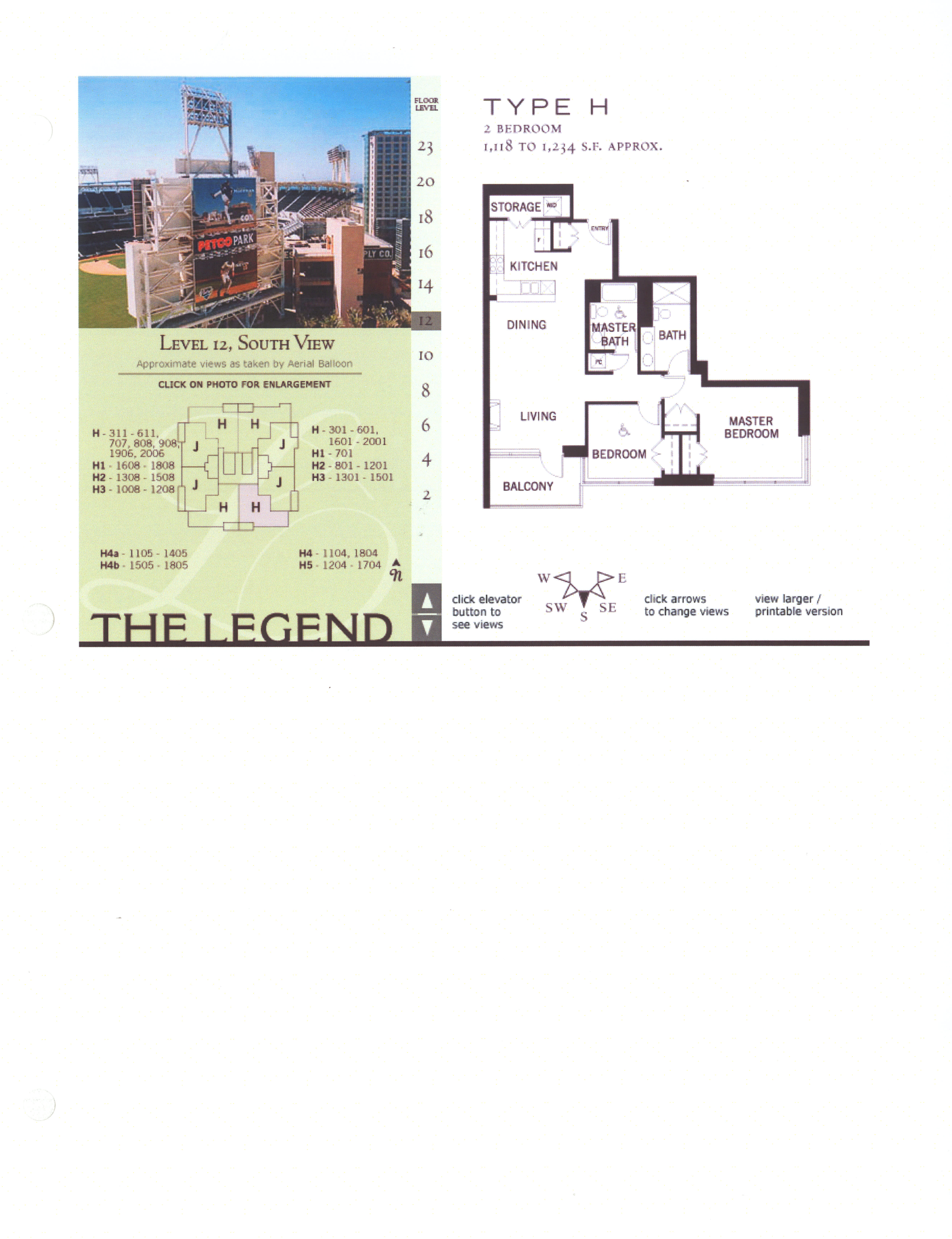 The Legend Floor Plan Level 12, South View – Type H