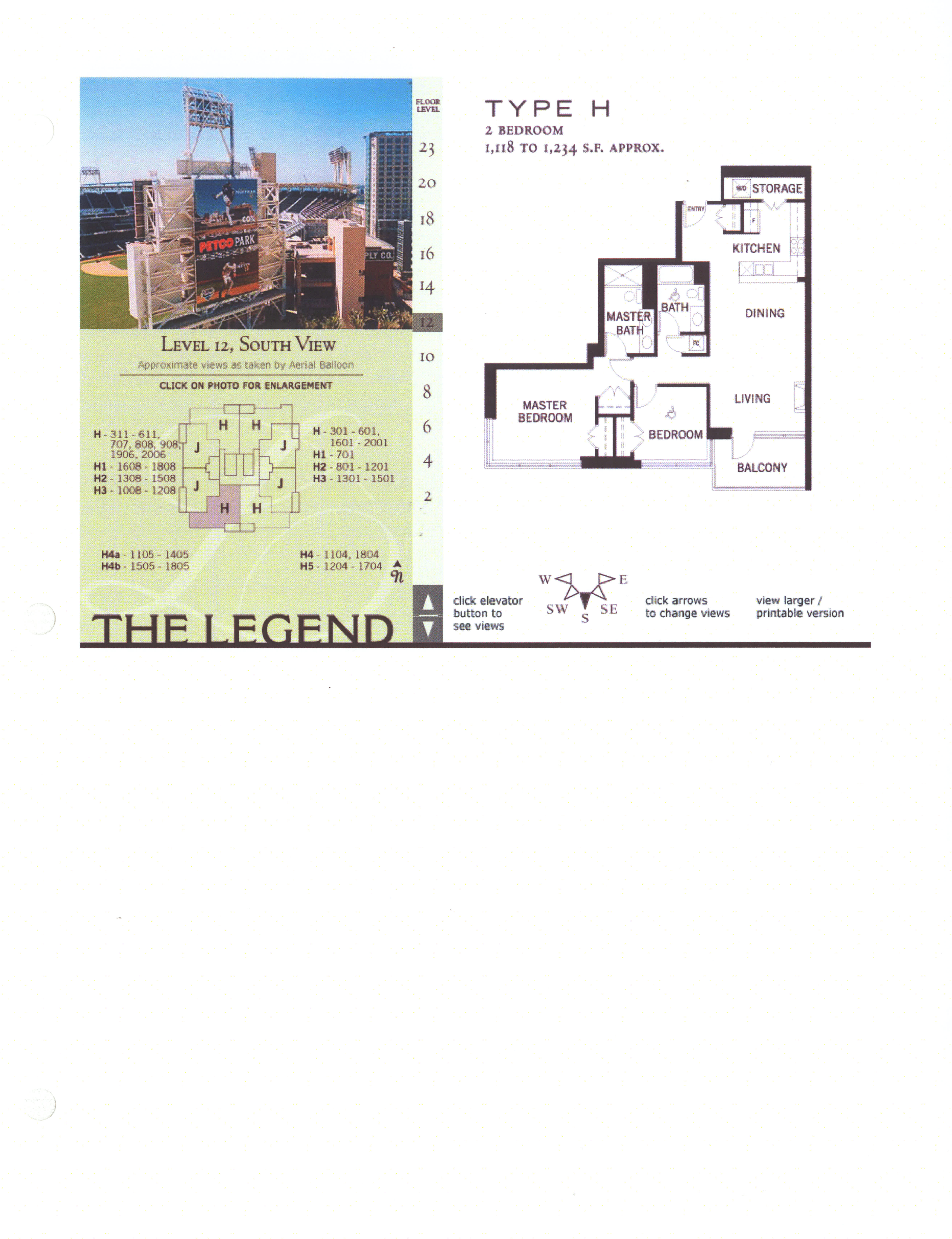 The Legend Floor Plan Level 12, South View – Type H