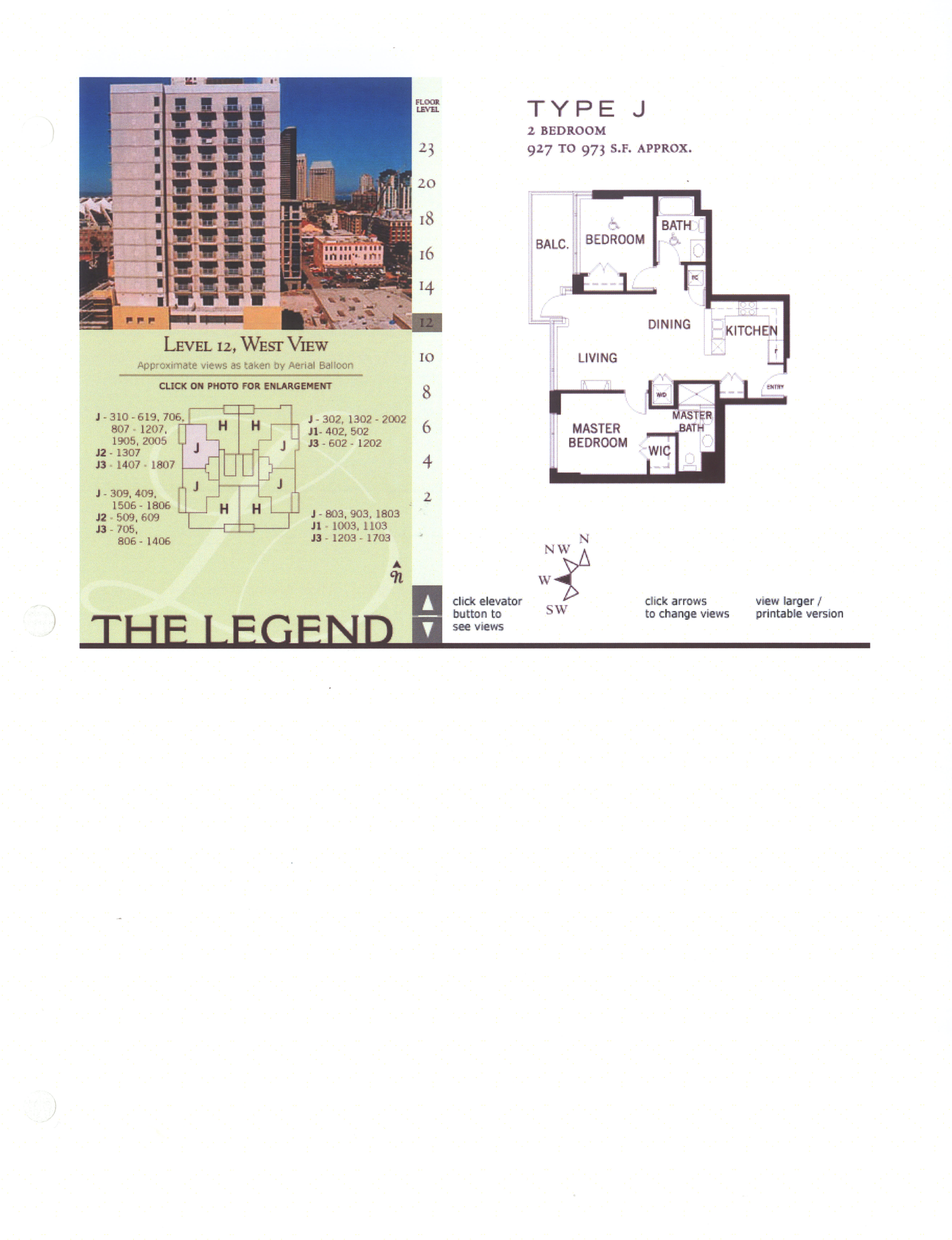 The Legend Floor Plan Level 12, West View – Type J