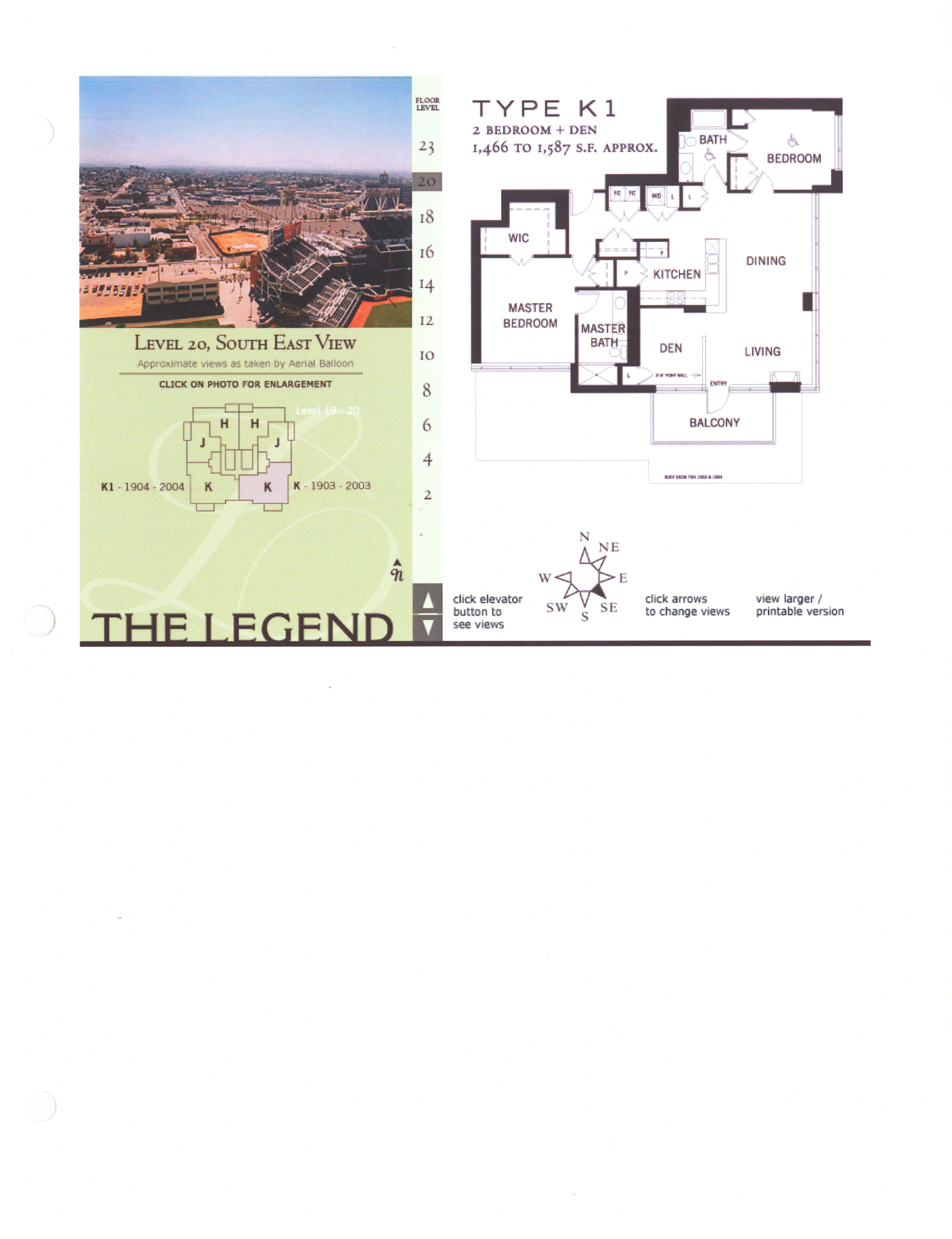 The Legend Floor Plan Level 20, South East View – Type K1