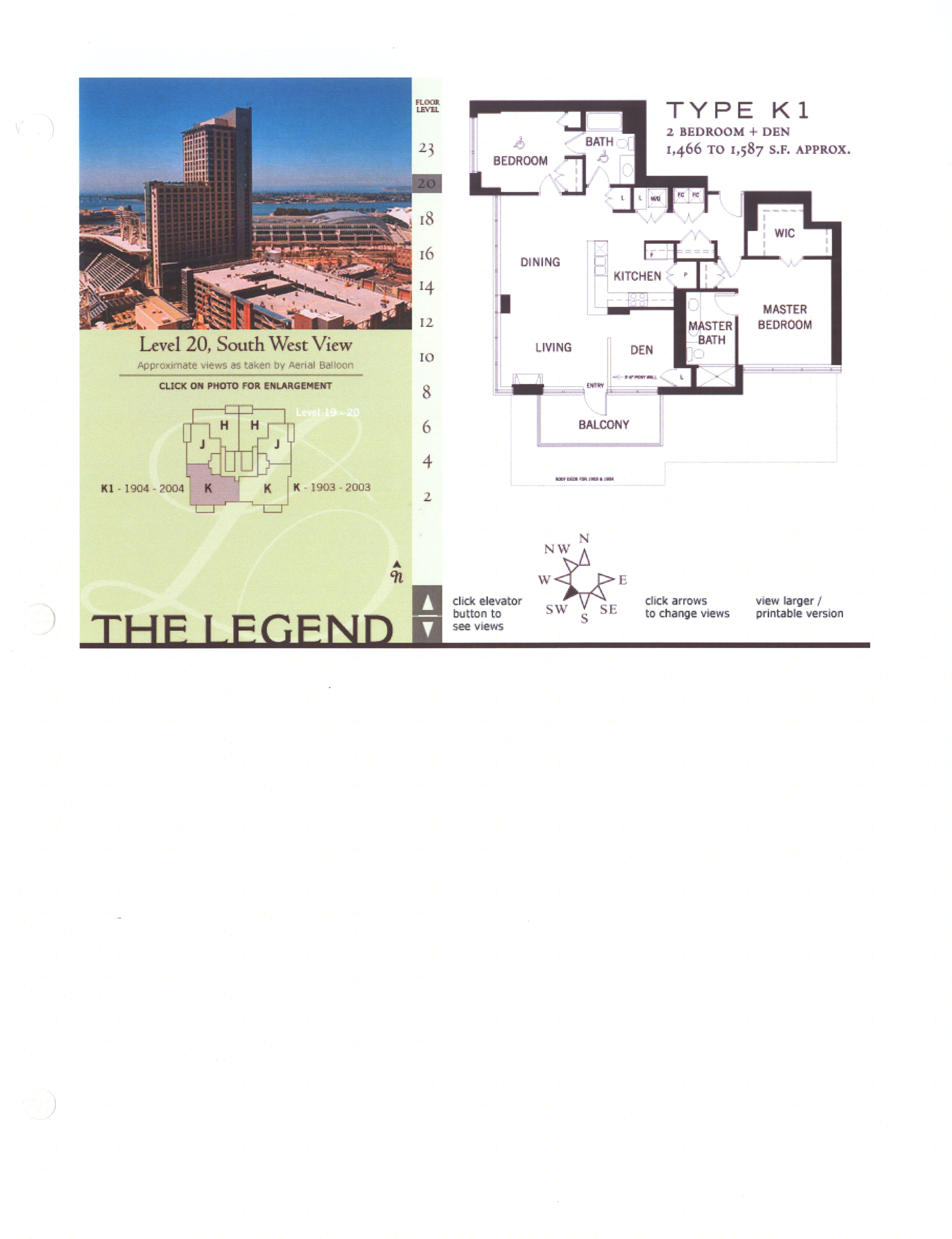 The Legend Floor Plan Level 20. South West View Type K1
