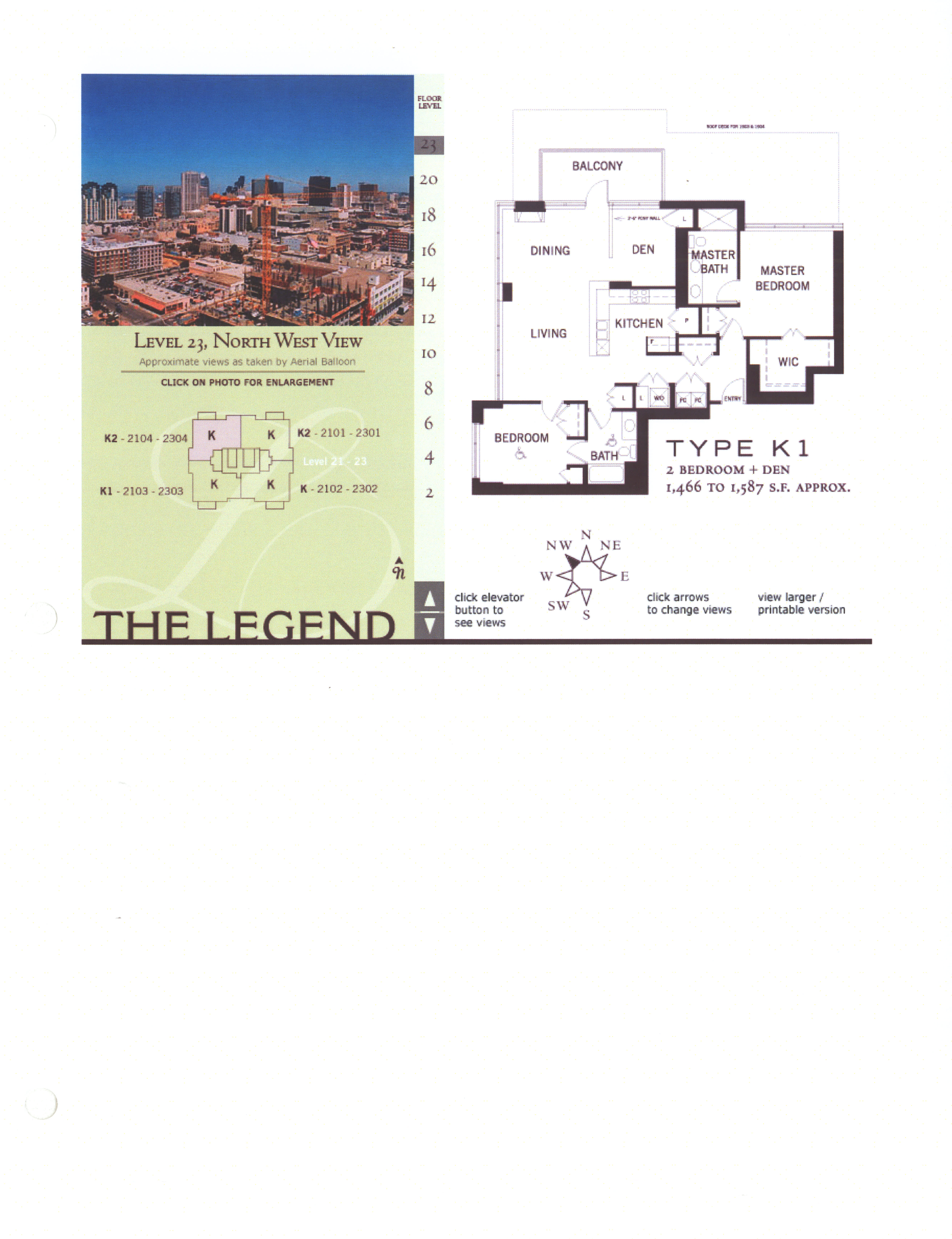 The Legend Floor Plan Level 23, North West View Type K1