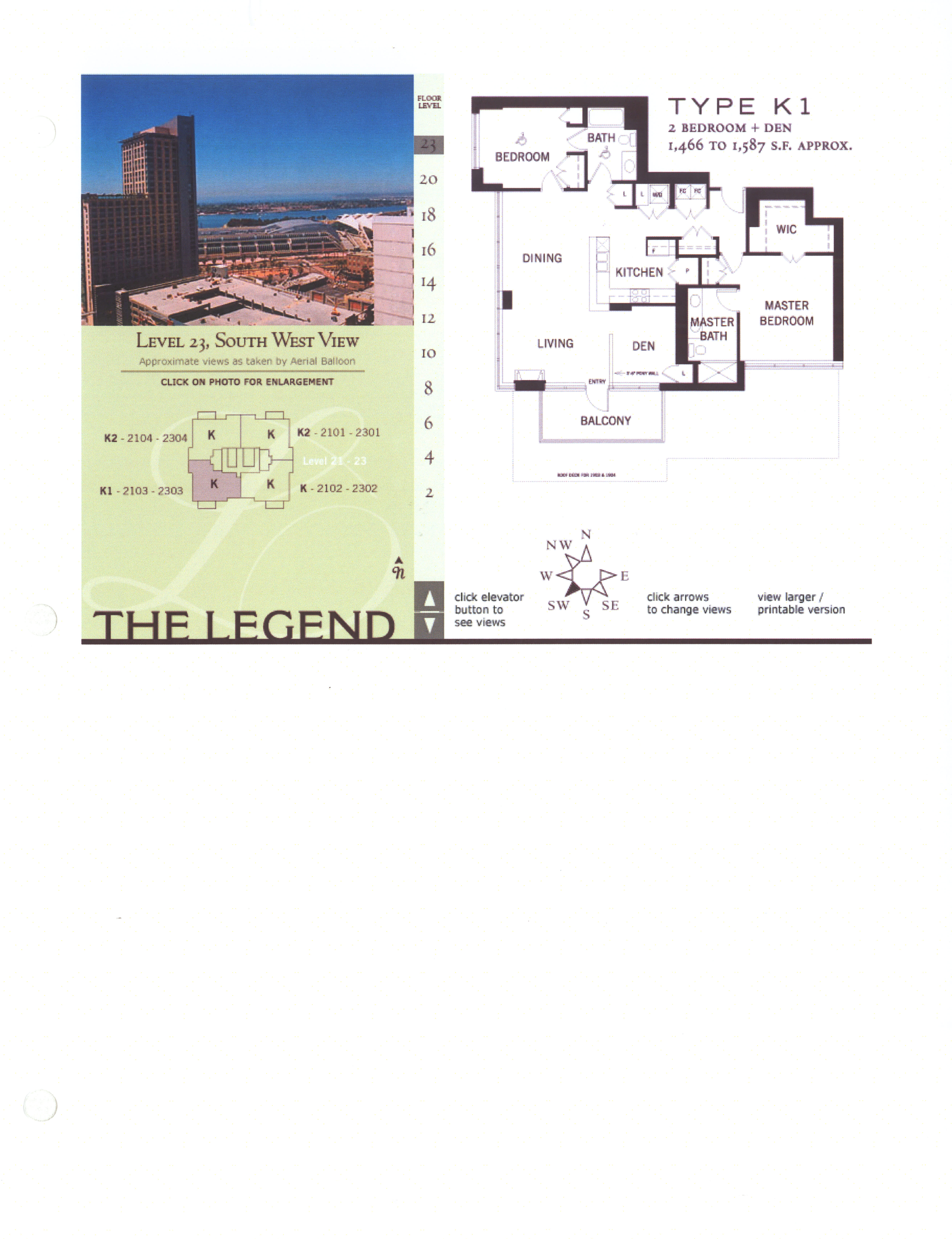 The Legend Floor Plan Level 23, South West View – Type K1